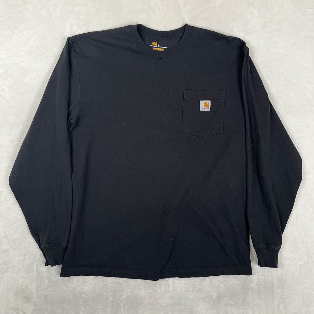 Carhartt Long Sleeve T-Shirt Mens Large Black Pocket Relaxed Fit Workwear Cotton